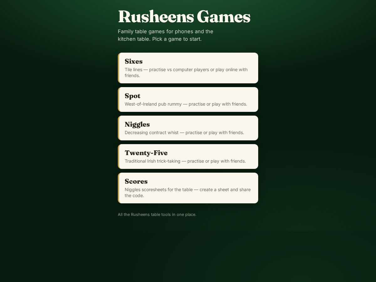 Landing-page snapshot of rusheensgames.com