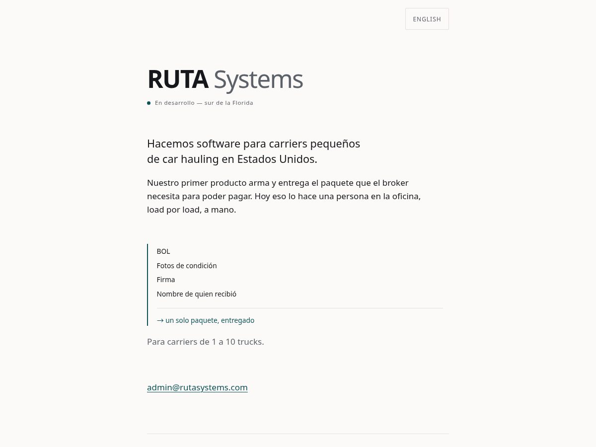 Landing-page snapshot of rutasystems.com