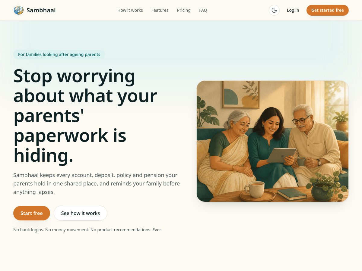 Landing-page snapshot of sambhaal.life