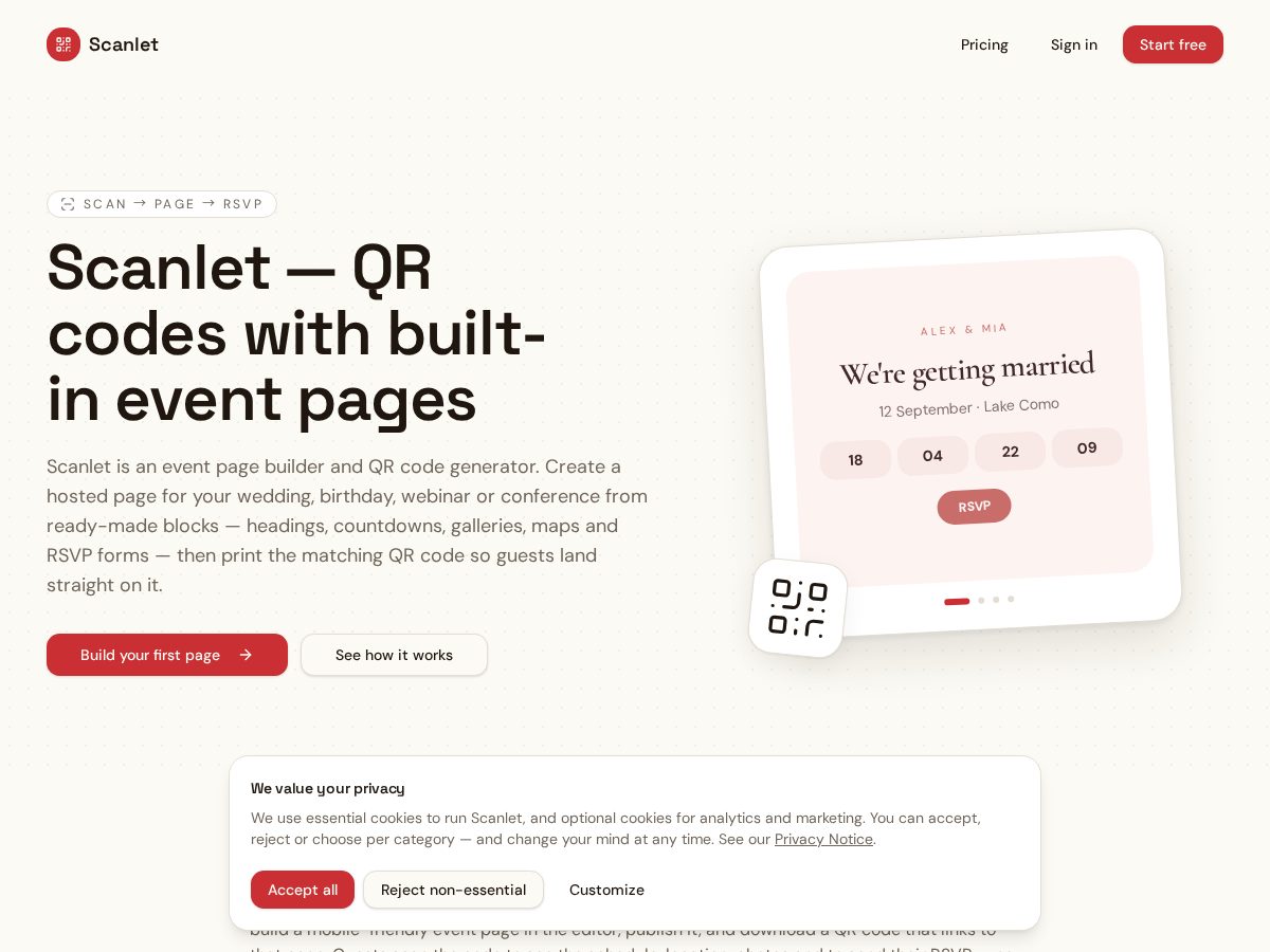 Landing-page snapshot of scanlet.page