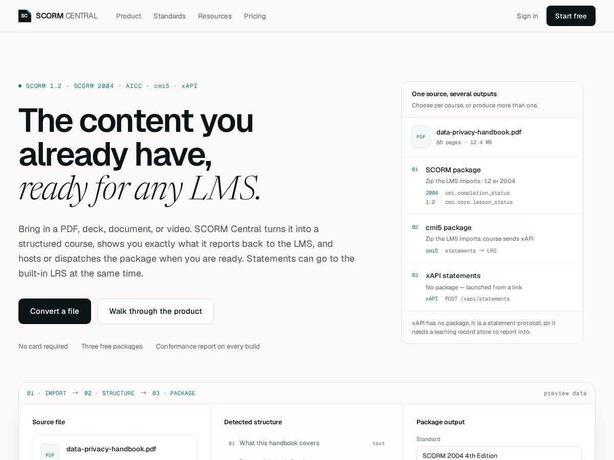 Landing-page snapshot of scormcentral.com