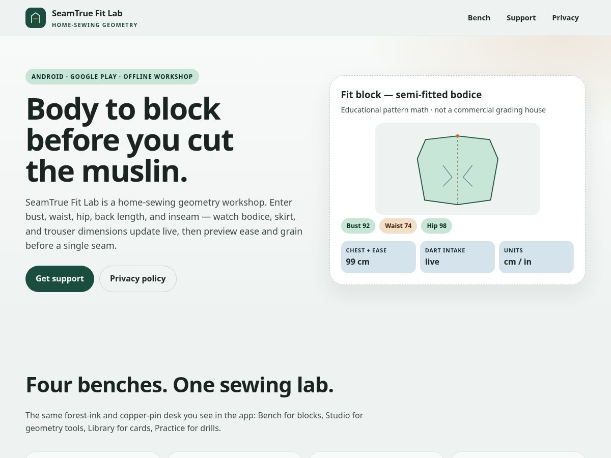 Landing-page snapshot of seamtruefitlab.site