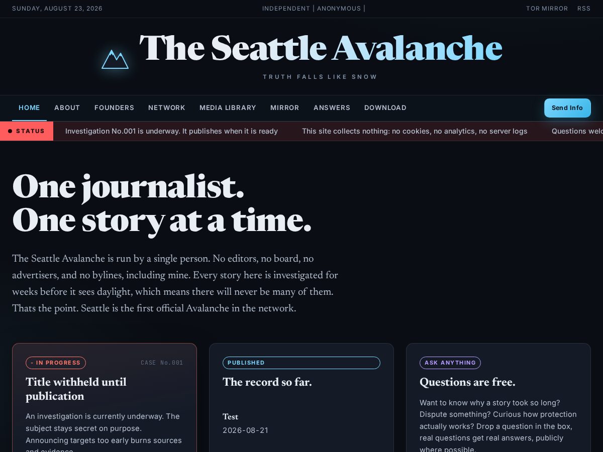 Landing-page snapshot of seattleavalanche.online