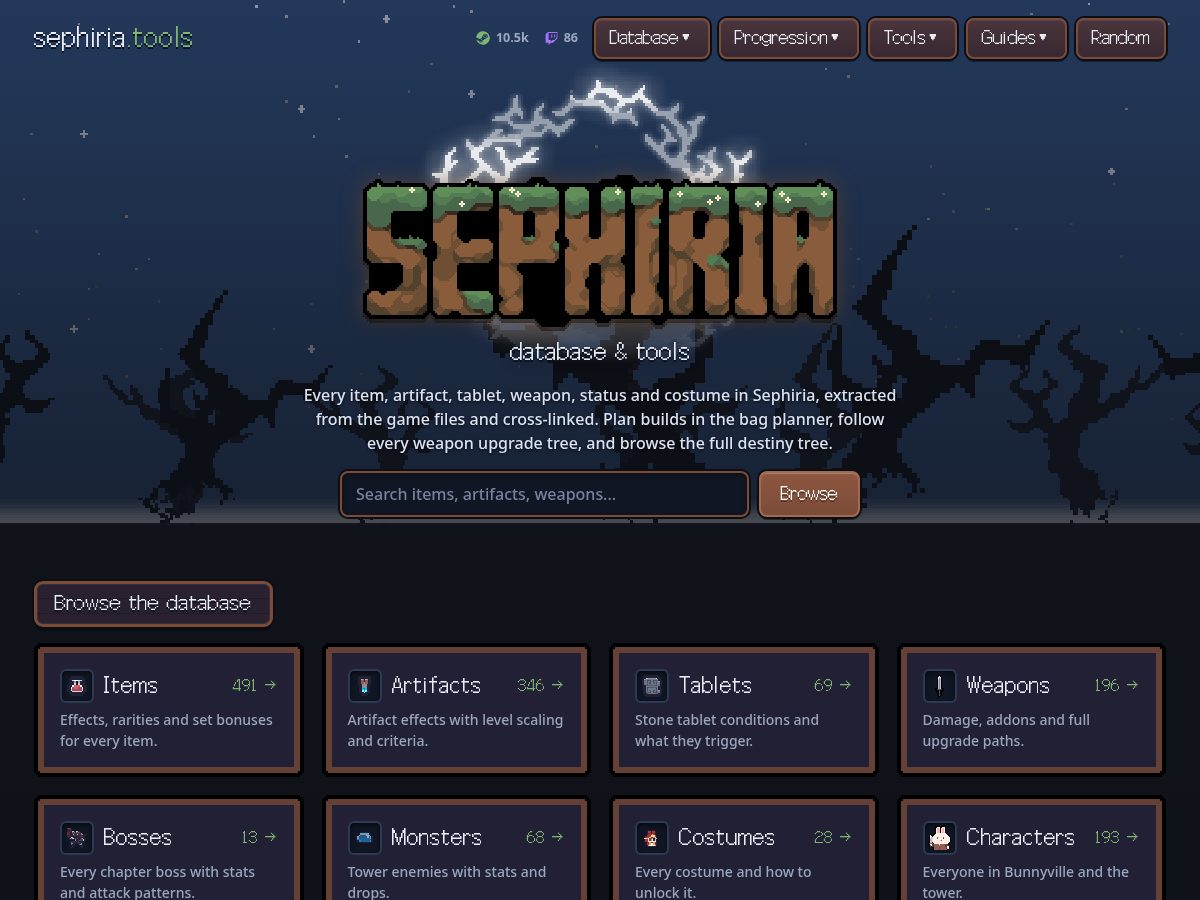 Landing-page snapshot of sephiria.tools