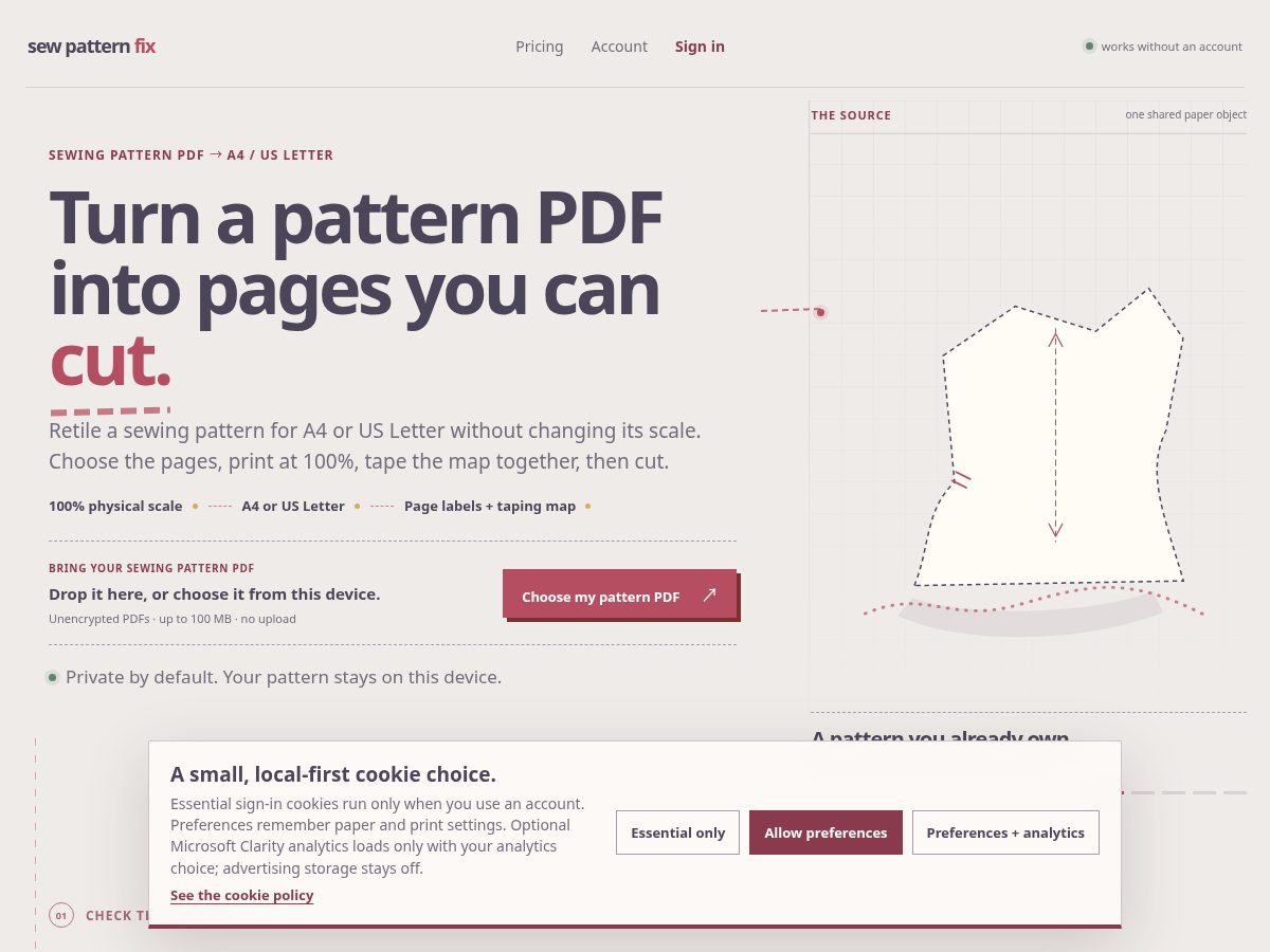Landing-page snapshot of sewpatternfix.com