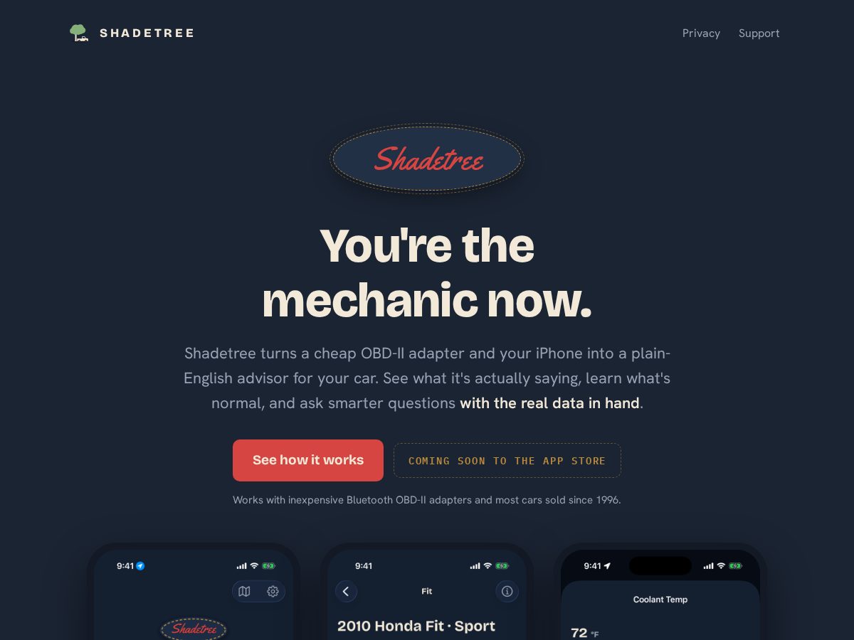 Landing-page snapshot of shadetreerepair.com