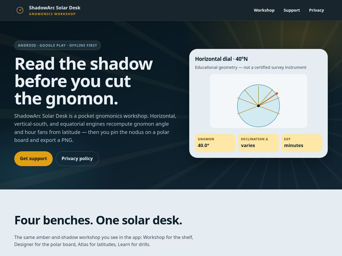 Landing-page snapshot of shadowarcsolardesk.site