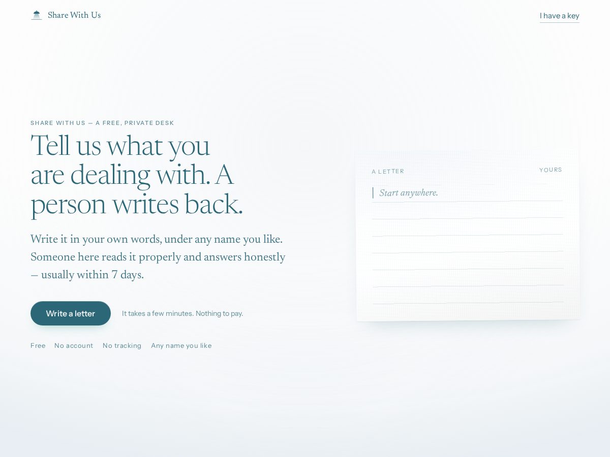 Landing-page snapshot of sharewithus.online