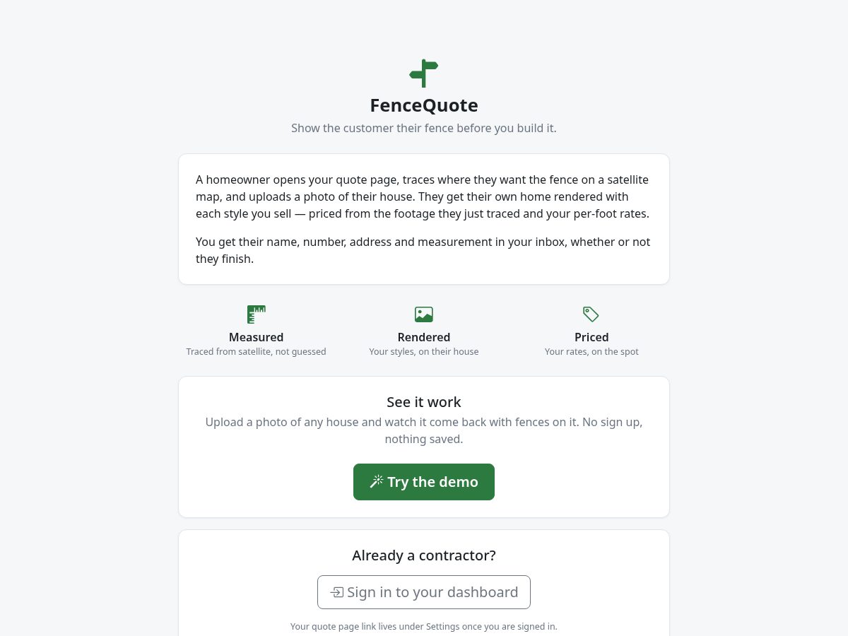 Landing-page snapshot of showmethefence.com