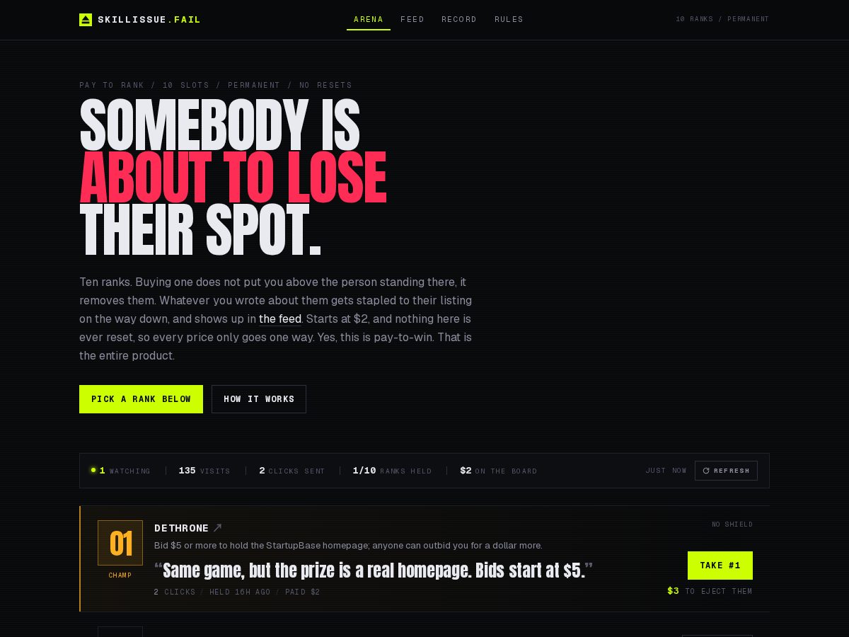 Landing-page snapshot of skillissue.fail