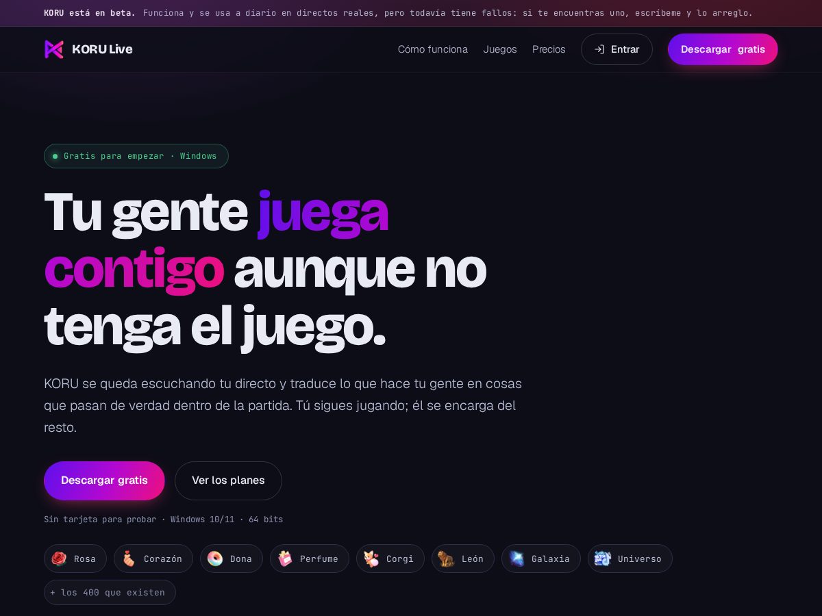 Landing-page snapshot of soykoru.stream