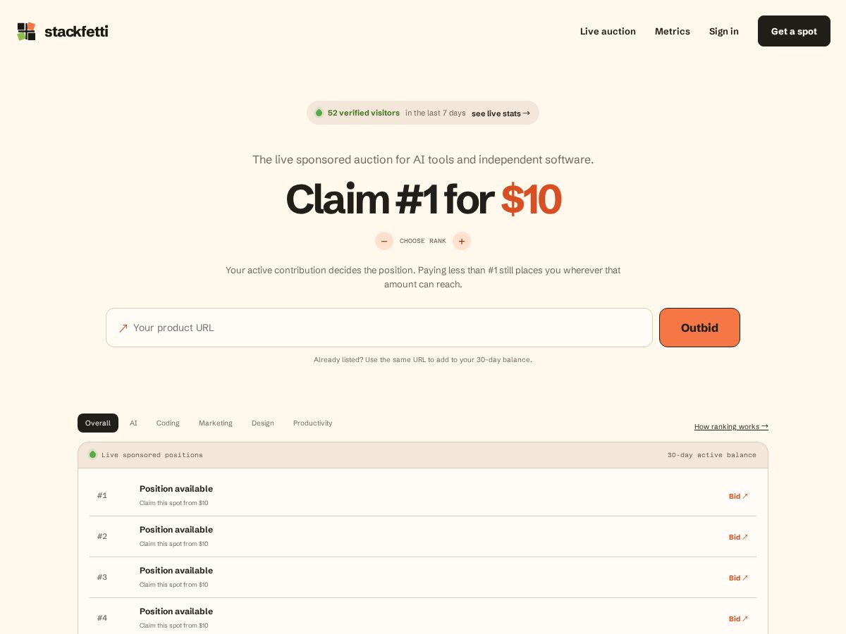 Landing-page snapshot of stackfetti.com