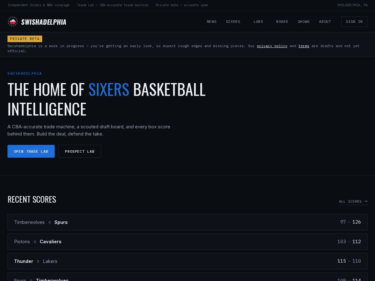 Landing-page snapshot of swishadelphia.com