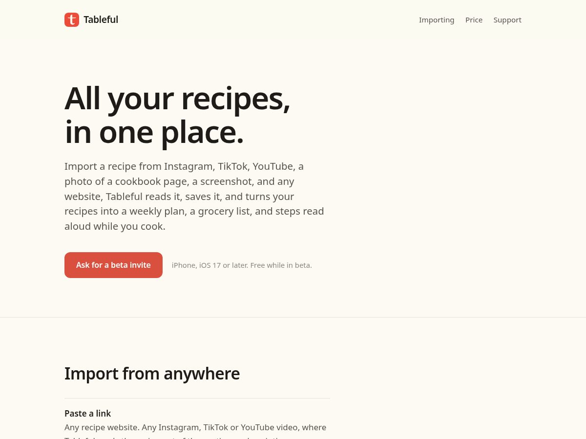 Landing-page snapshot of tableful.app