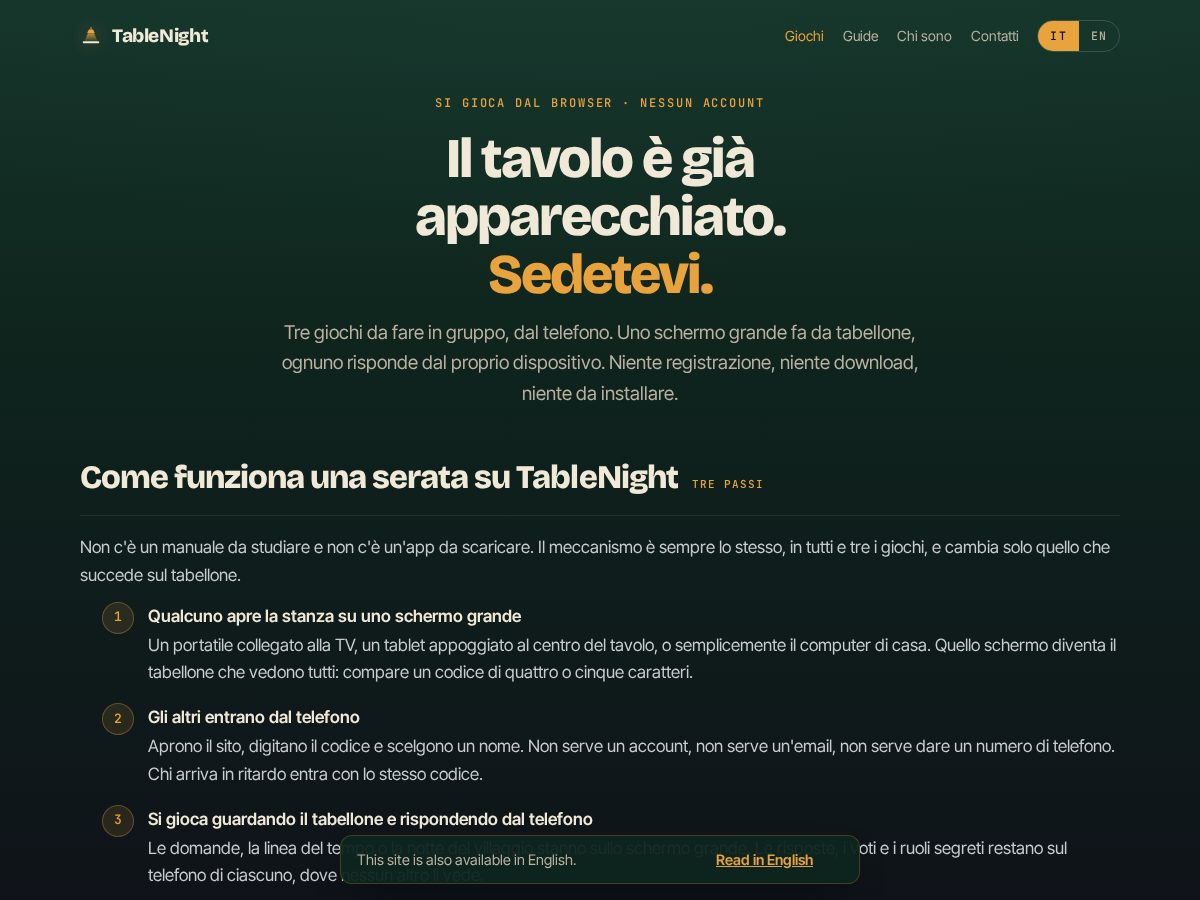 Landing-page snapshot of tablenight.app