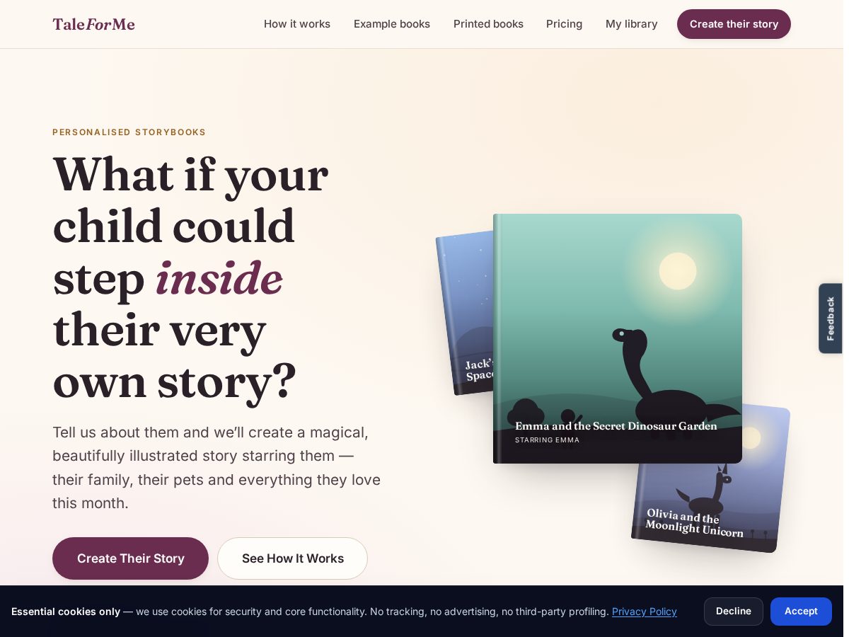 Landing-page snapshot of taleforme.com