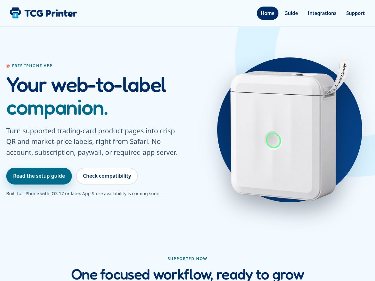 Landing-page snapshot of tcgprinter.app