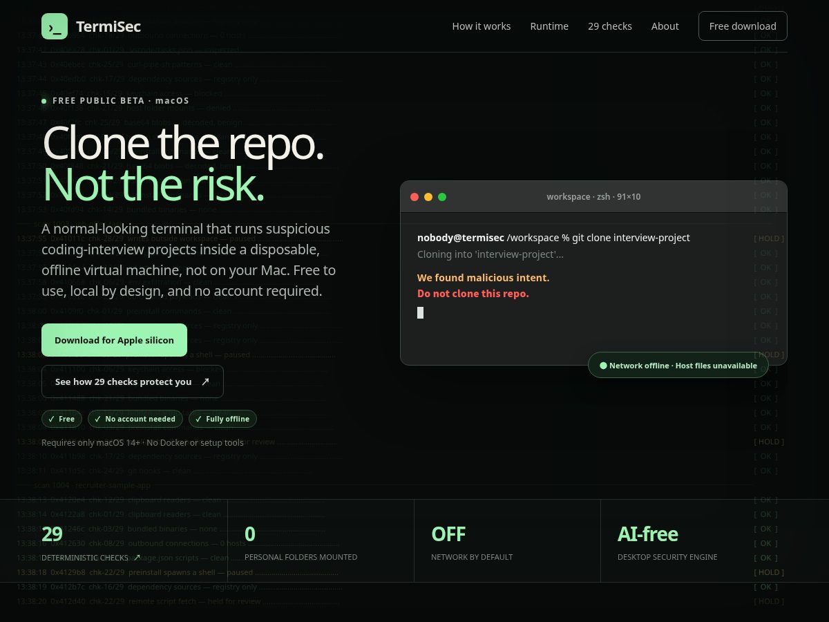 Landing-page snapshot of termisec.com