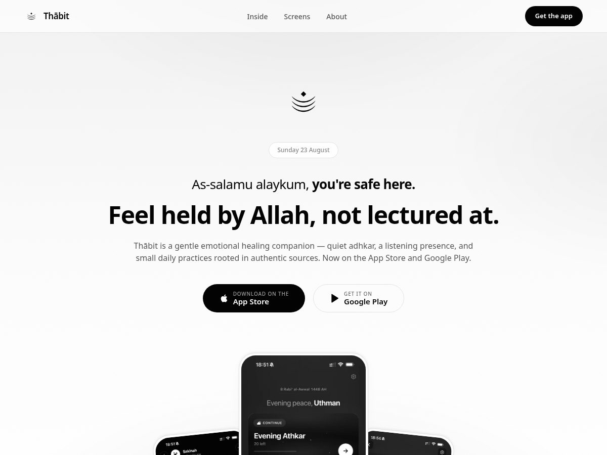 Landing-page snapshot of thabitapp.com