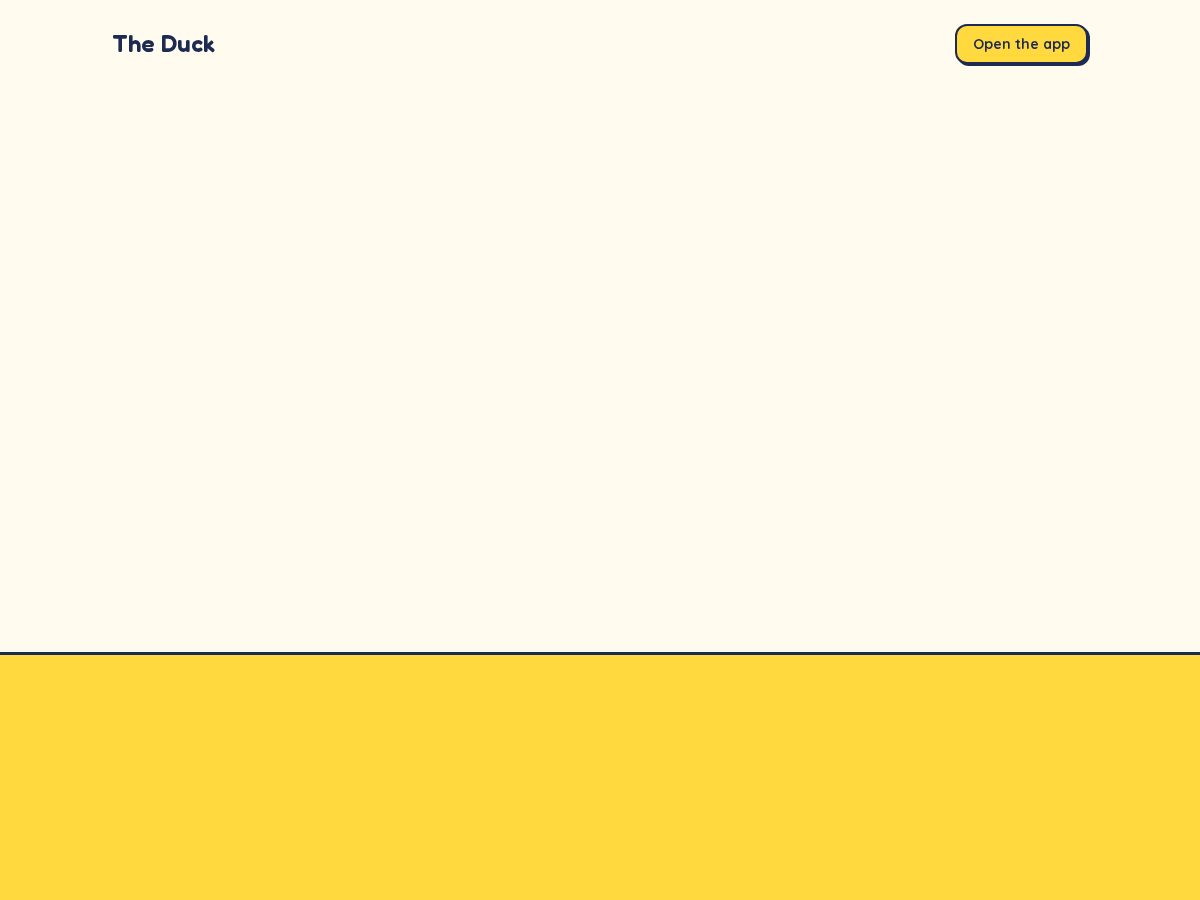 Landing-page snapshot of theduckapp.com