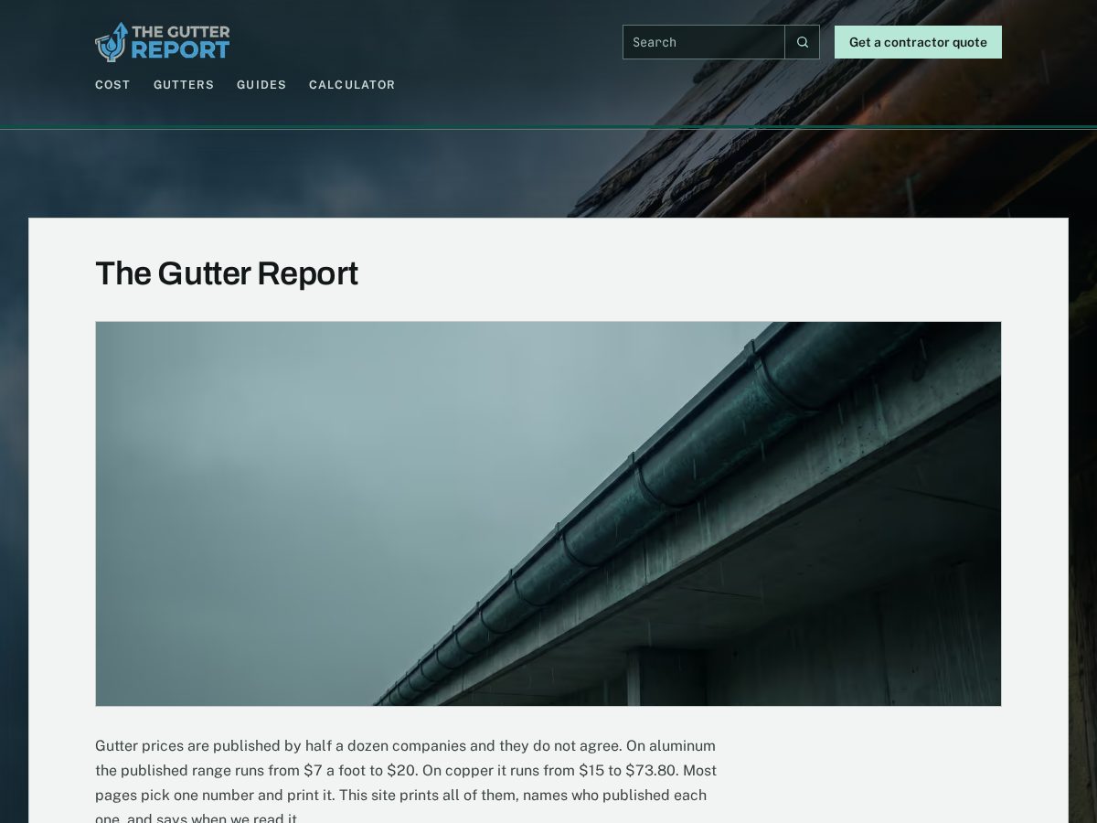 Landing-page snapshot of thegutterreport.com