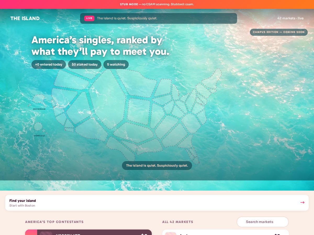 Landing-page snapshot of theisland.lol