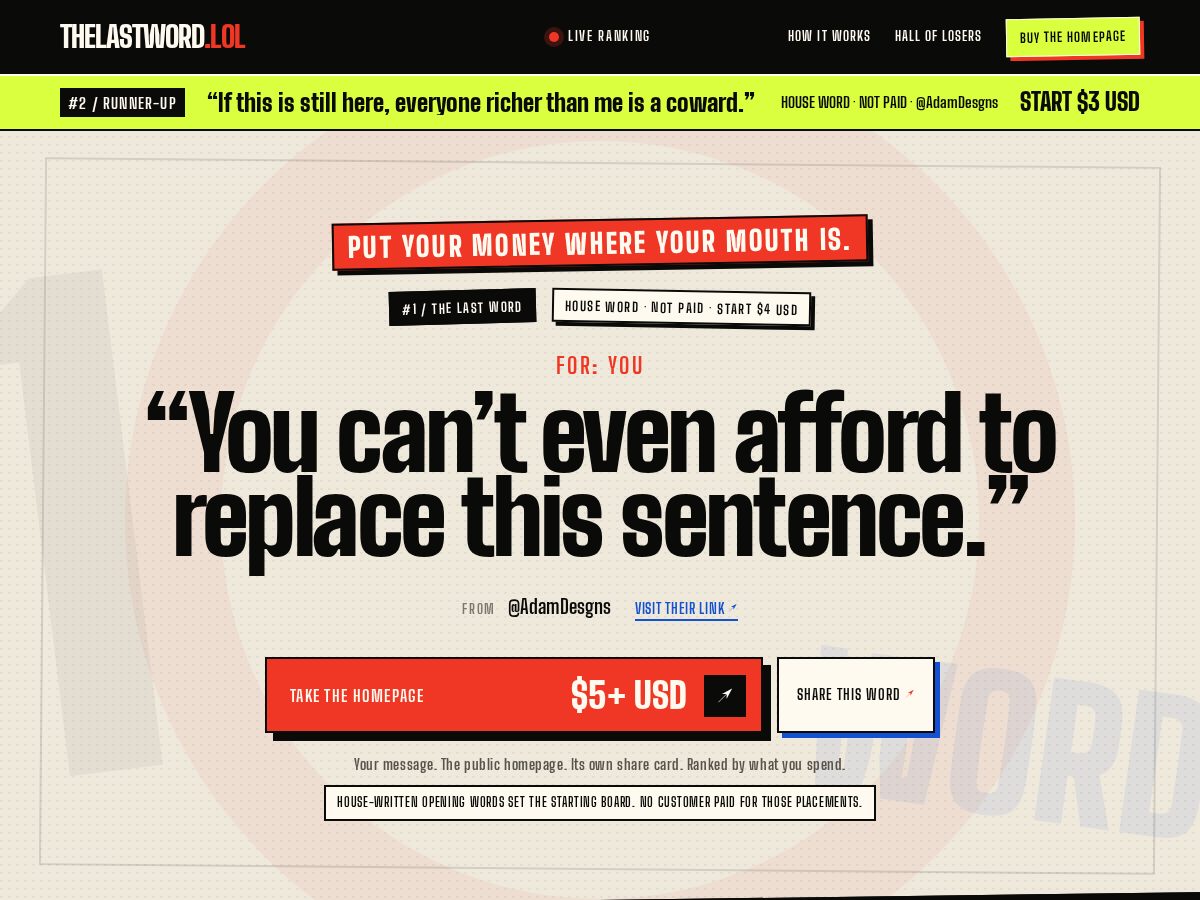 Landing-page snapshot of thelastword.lol