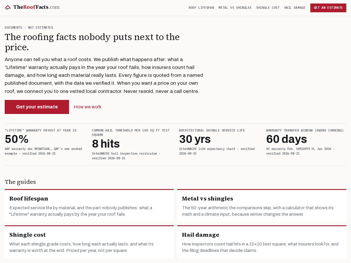 Landing-page snapshot of therooffacts.com