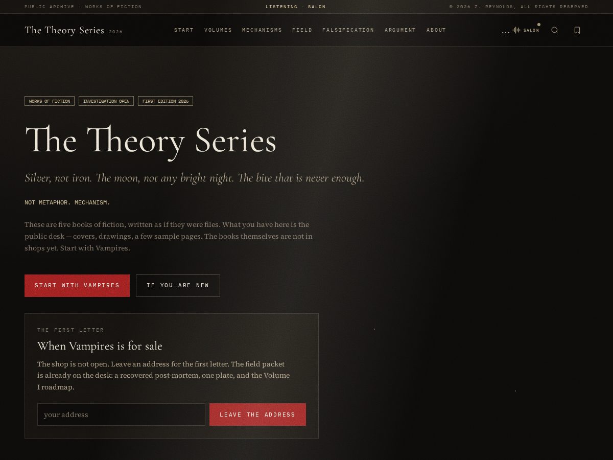 Landing-page snapshot of thetheoryseries.com