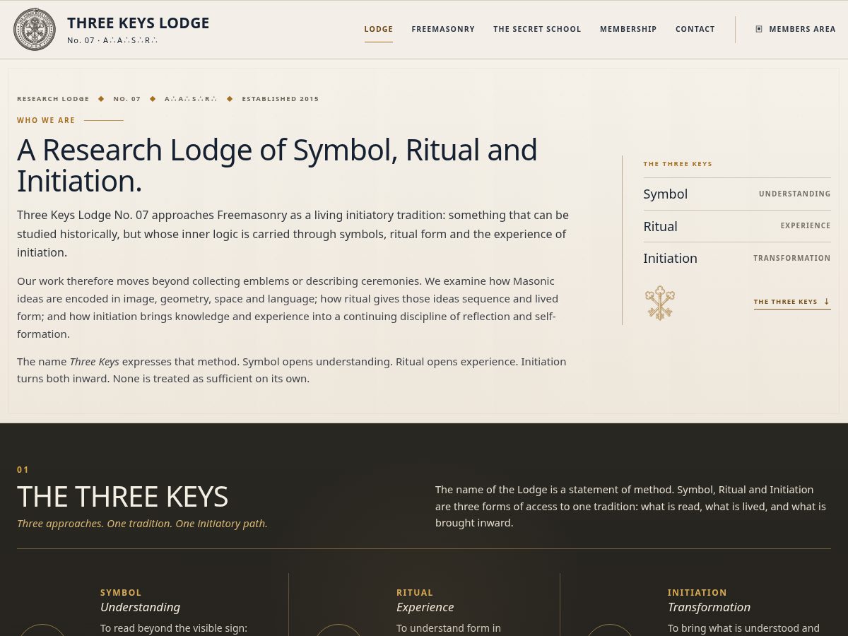 Landing-page snapshot of threekeyslodge.org