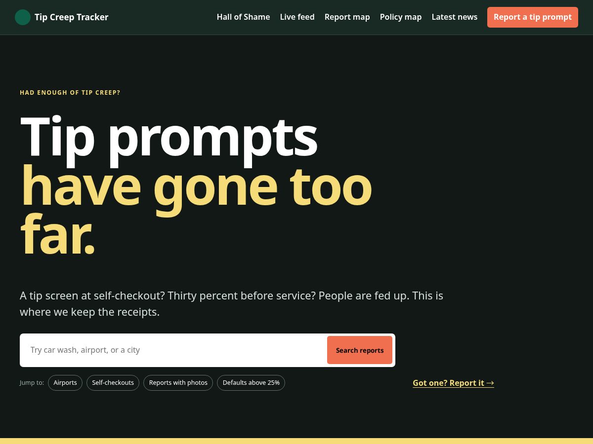 Landing-page snapshot of tipcreeptracker.com