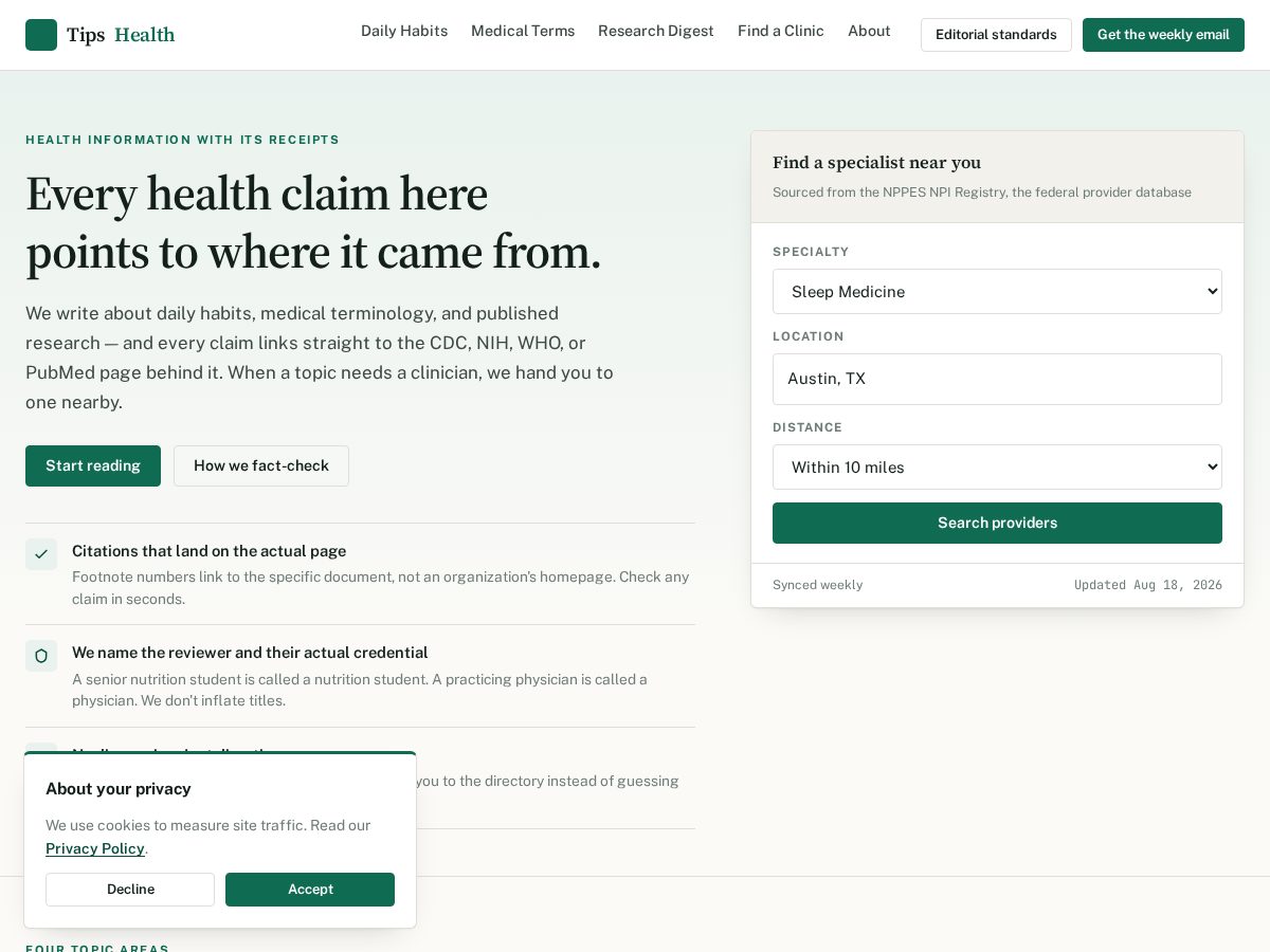 Landing-page snapshot of tips-health.com