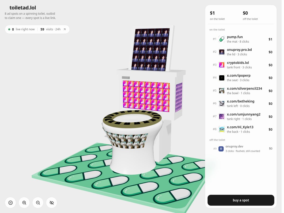 Landing-page snapshot of toiletad.lol
