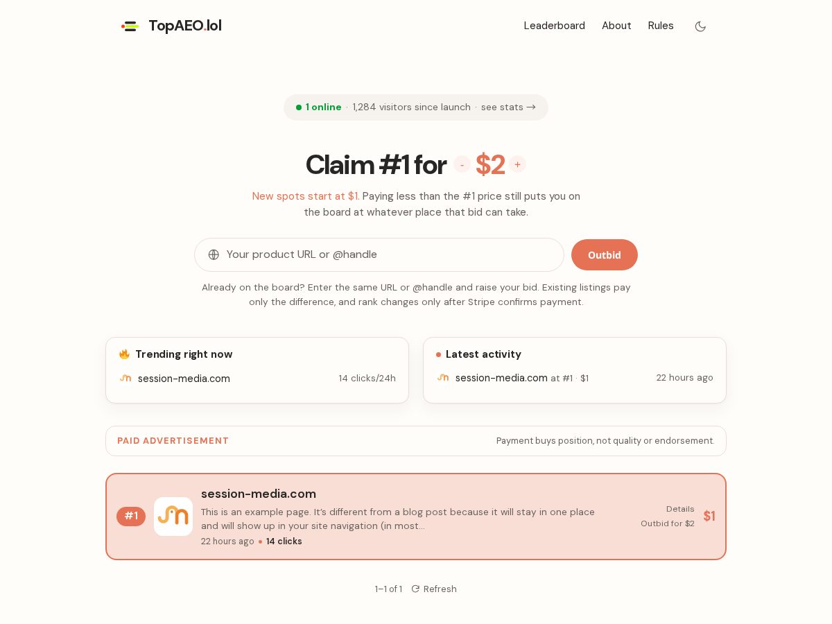 Landing-page snapshot of topaeo.lol