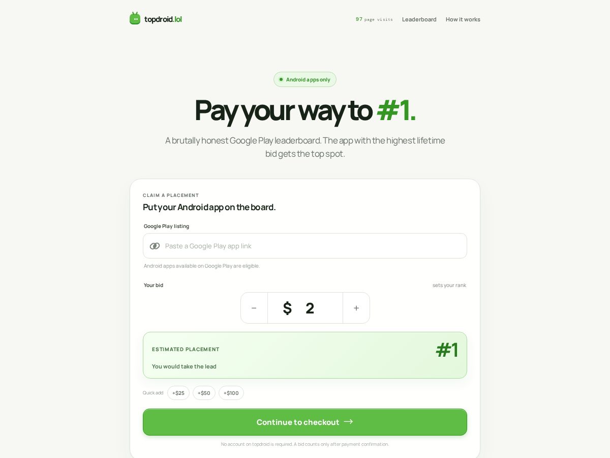 Landing-page snapshot of topdroid.lol