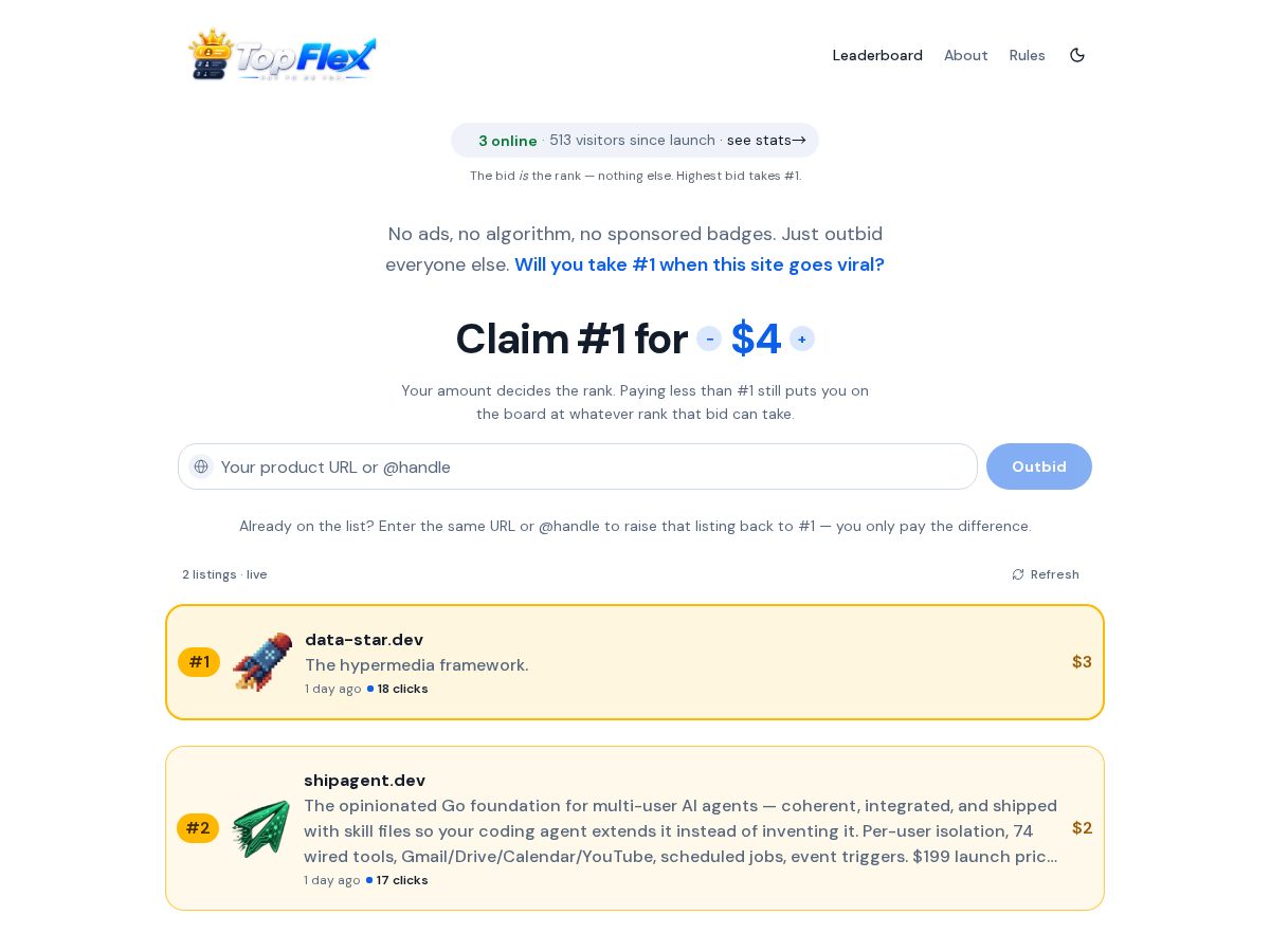 Landing-page snapshot of topflex.lol