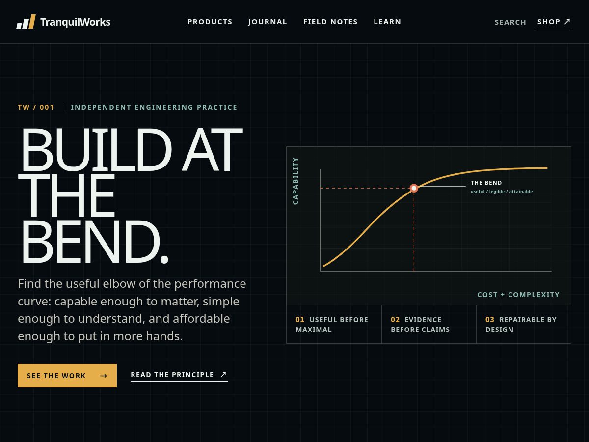 Landing-page snapshot of tranquilworks.dev