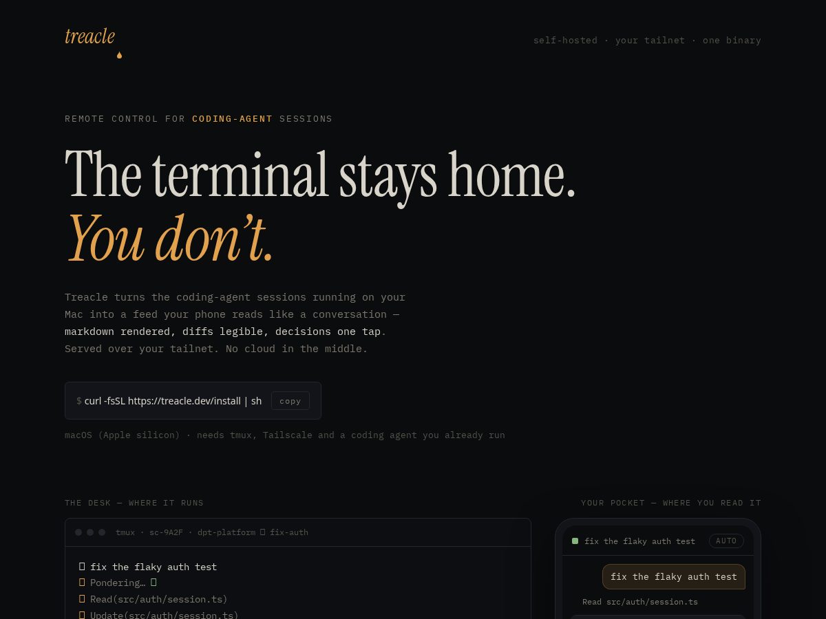 Landing-page snapshot of treacle.dev