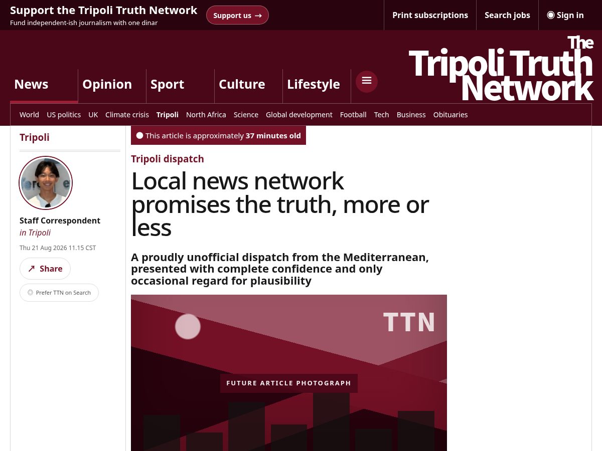 Landing-page snapshot of tripolitruthnetwork.com