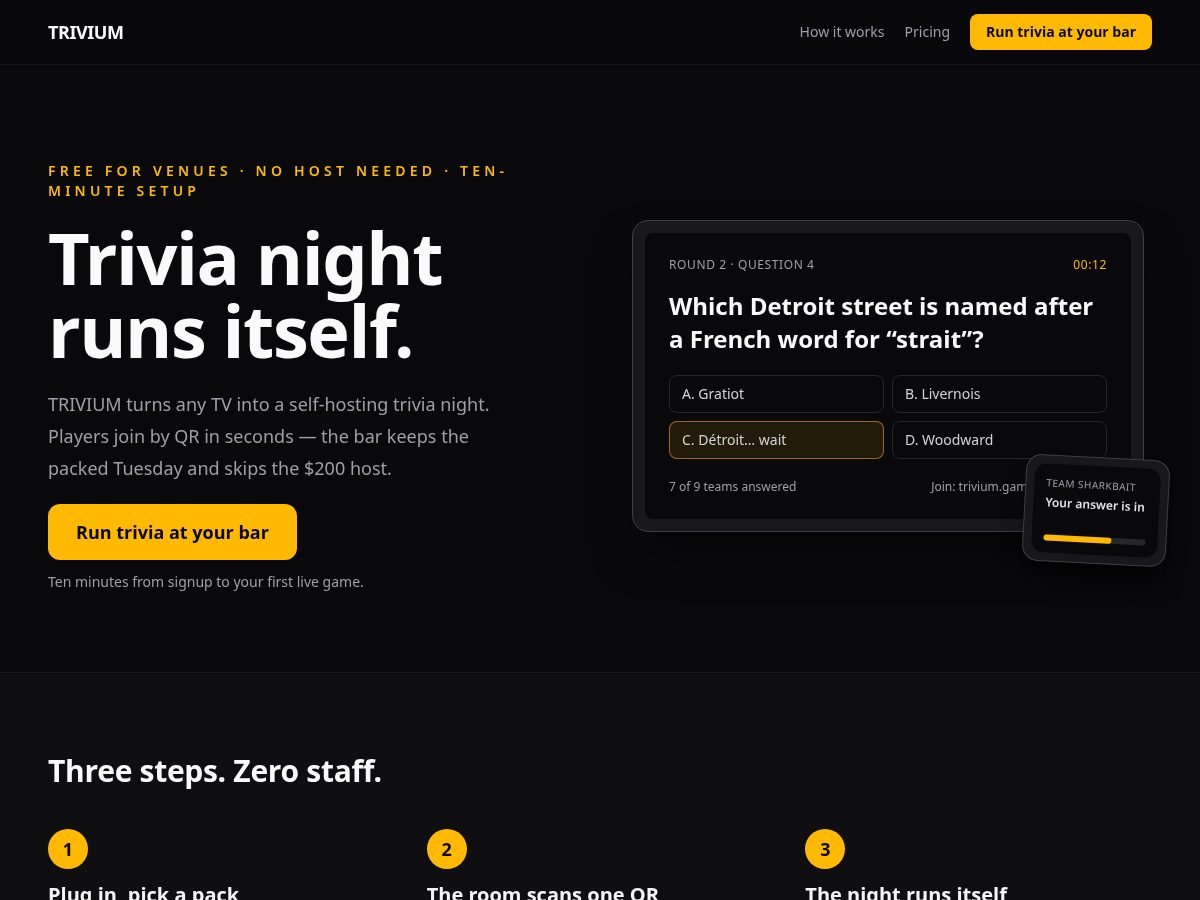 Landing-page snapshot of trivium.games