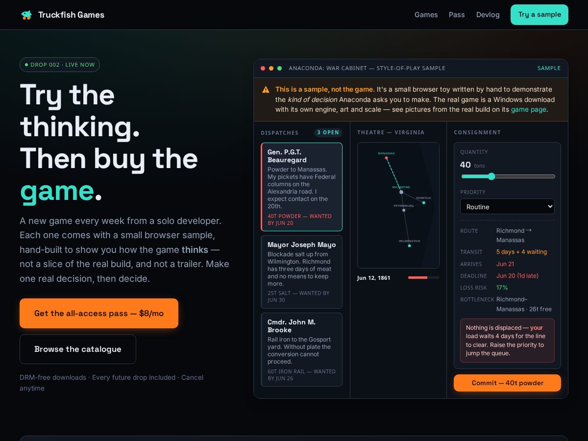 Landing-page snapshot of truckfishgames.com