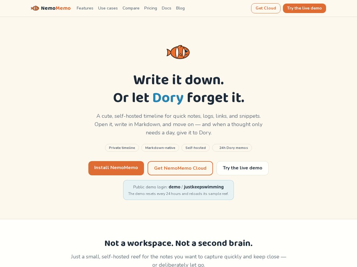 Landing-page snapshot of trynemomemo.com
