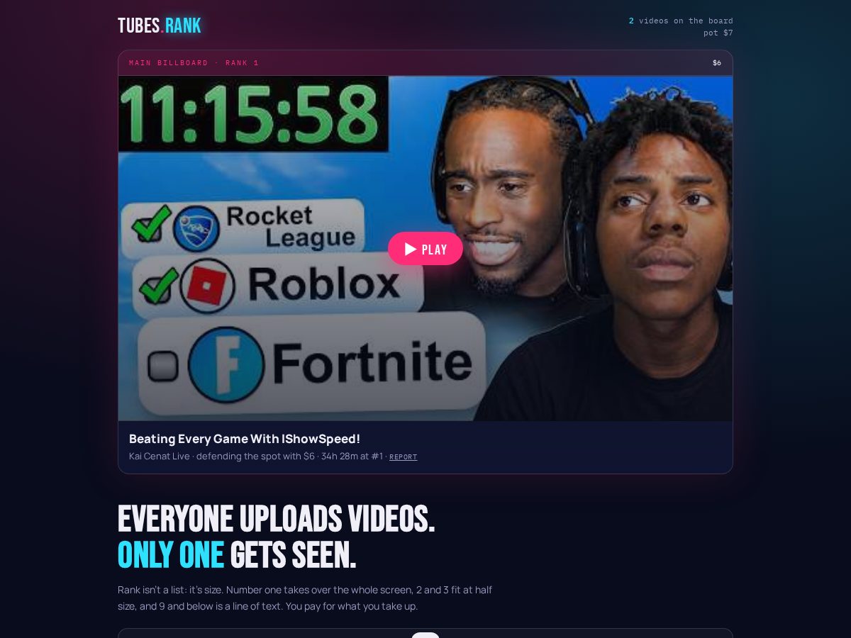 Landing-page snapshot of tubesrank.online