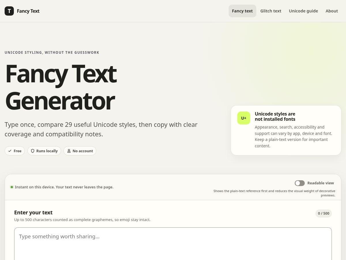 Landing-page snapshot of typefable.com