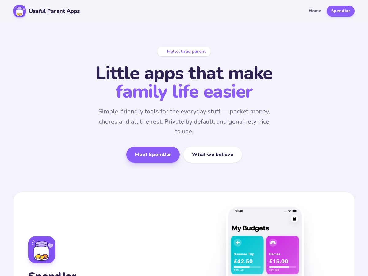 Landing-page snapshot of usefulparentapps.com