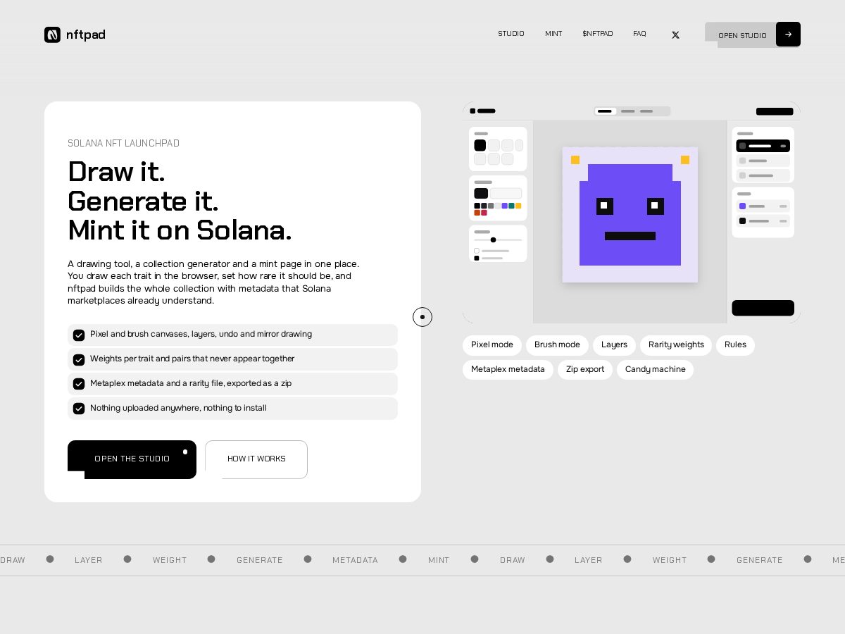 Landing-page snapshot of usenftpad.fun