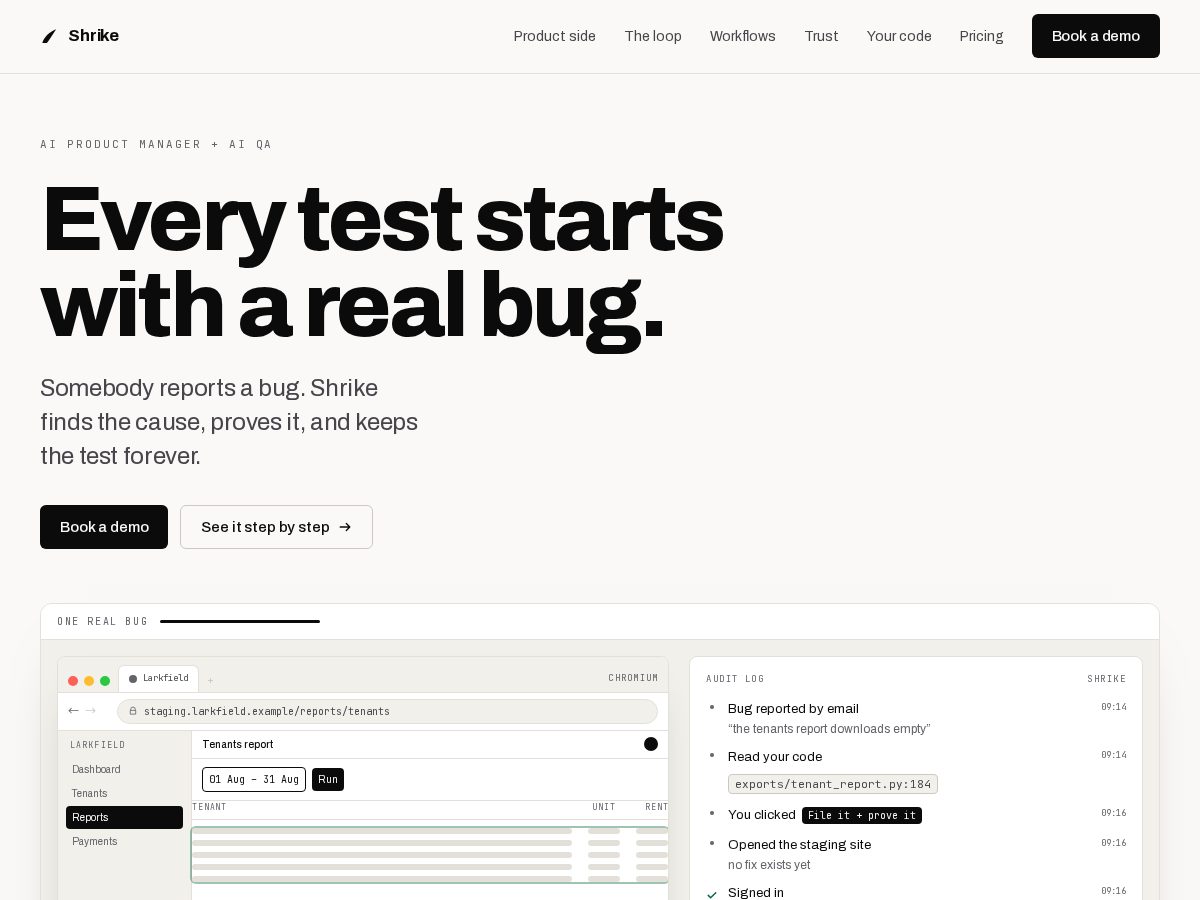 Landing-page snapshot of useshrike.com
