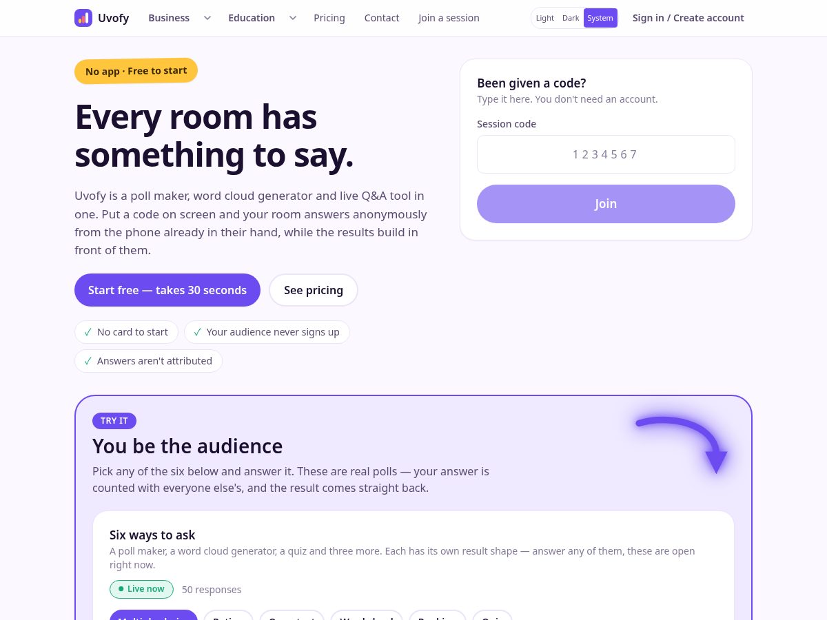 Landing-page snapshot of uvofy.com