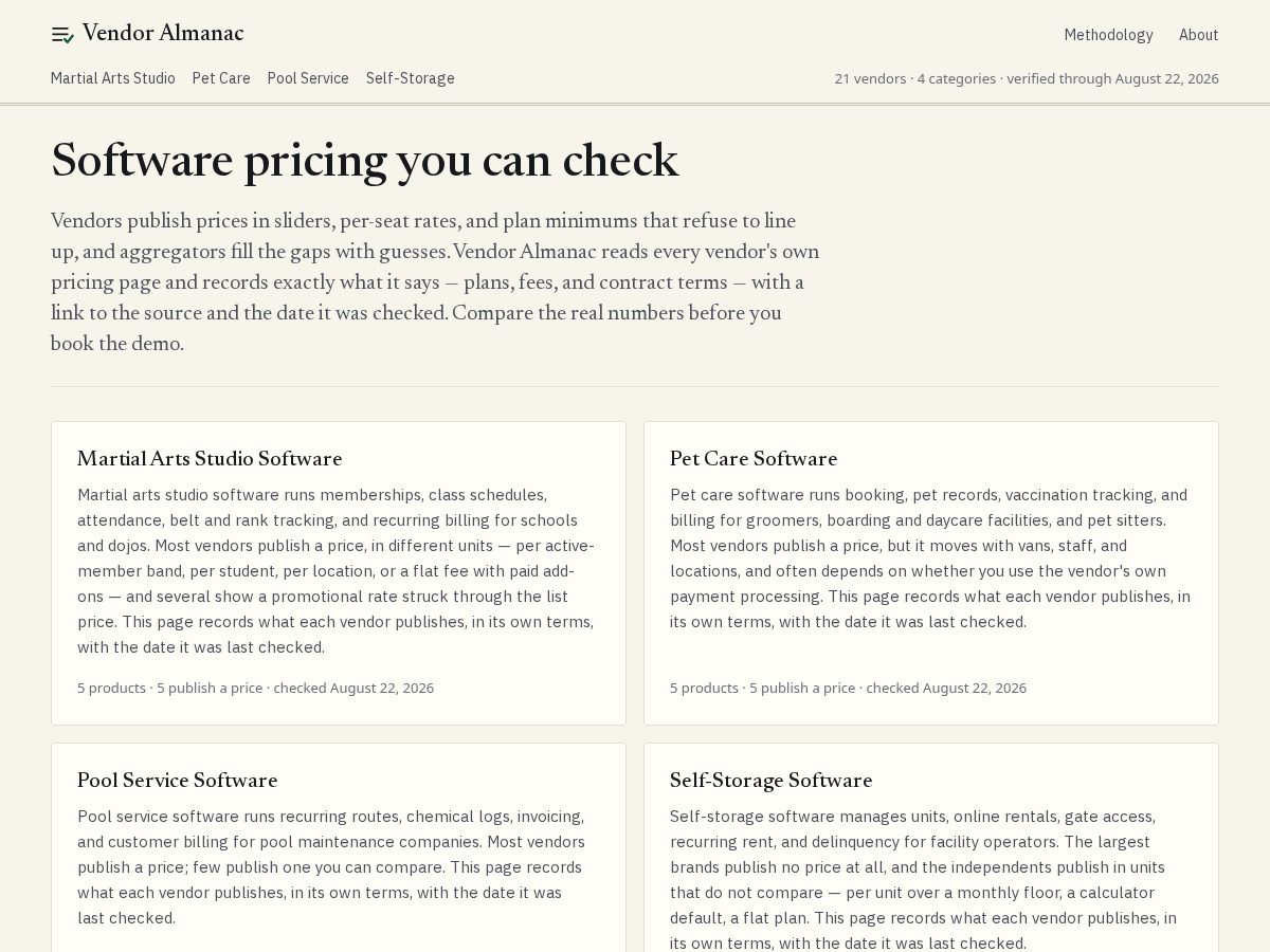 Landing-page snapshot of vendoralmanac.com