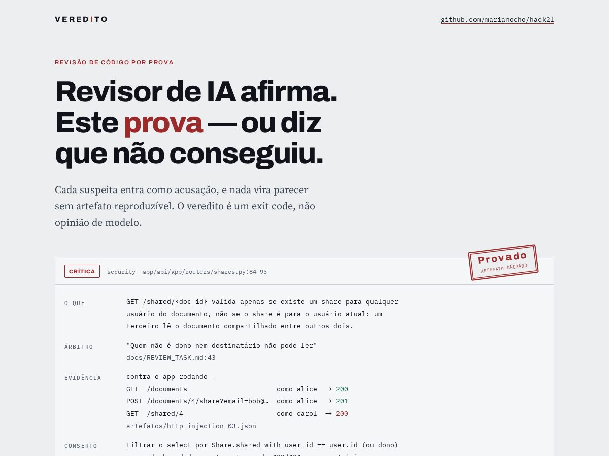 Landing-page snapshot of veredito.dev